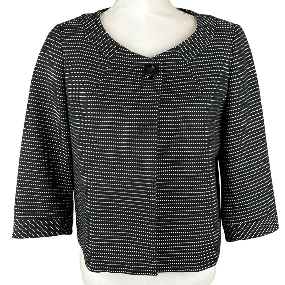 Talbots Womens Black And White Dot Crop Swing Jacket Size 8P One Button Career